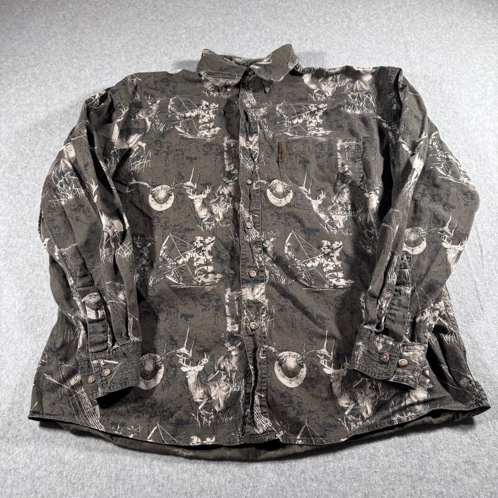Legendary Whitetail Men's Button Up Camo Deer Design Size Large 100% Cotton